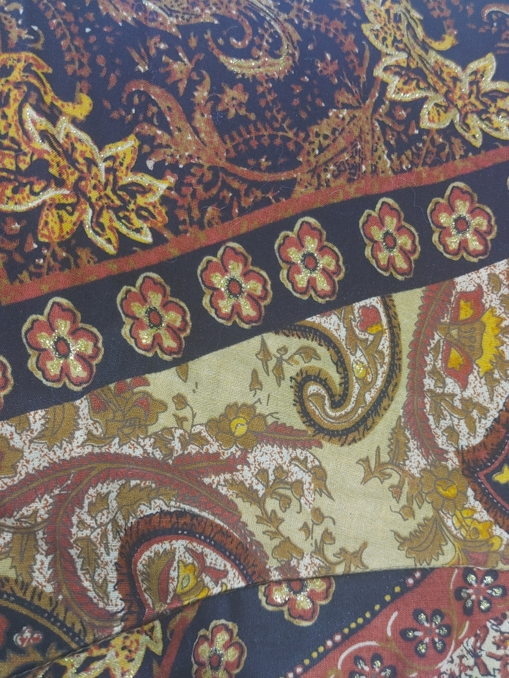Boho Paisley Patchwork Midi Skirt Women Size 16 Lined Fall Colors - Picture 7 of 9